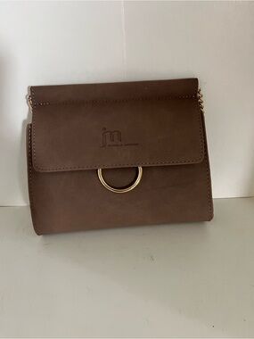 Jessica Moore Brown suede Crossbody with Gold Ring Accent